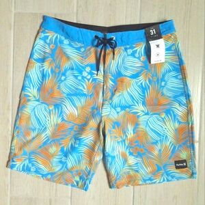 Hurley Men's Weekender Blue And Orange Tropical Print  Boardshorts - Size 31